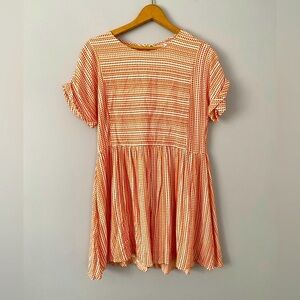 INDIKAH Dress, Red and White Short Sleeve Mini Dress, Size XS, Keyhole Back